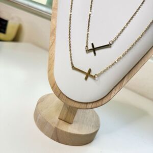 Double Tiny Sideways Cross Necklace Pendant Adjustable Trendy Everyday Simple